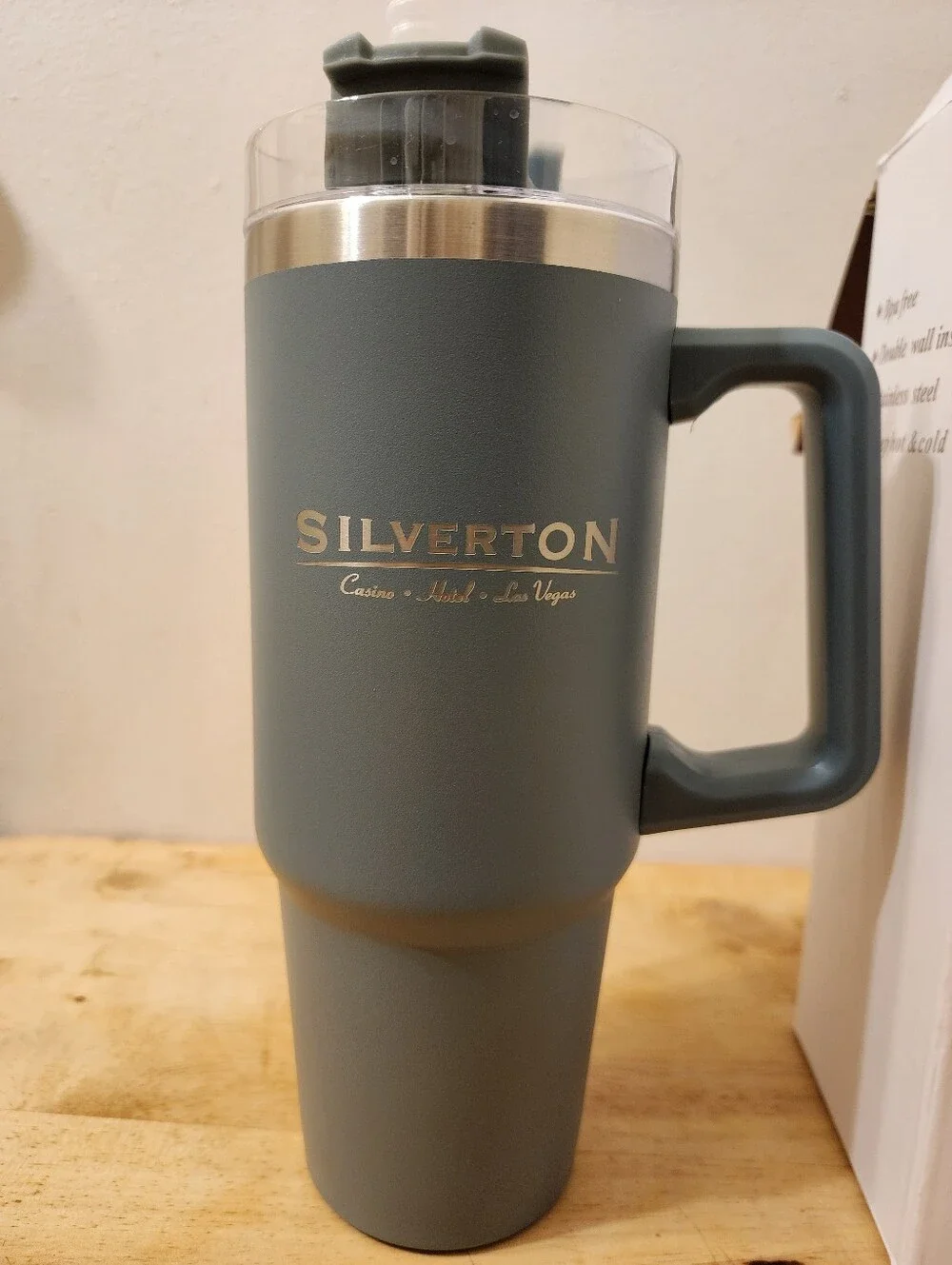 Silverton Branded Travel Mug - Matte Slate Blue w/ Handle 